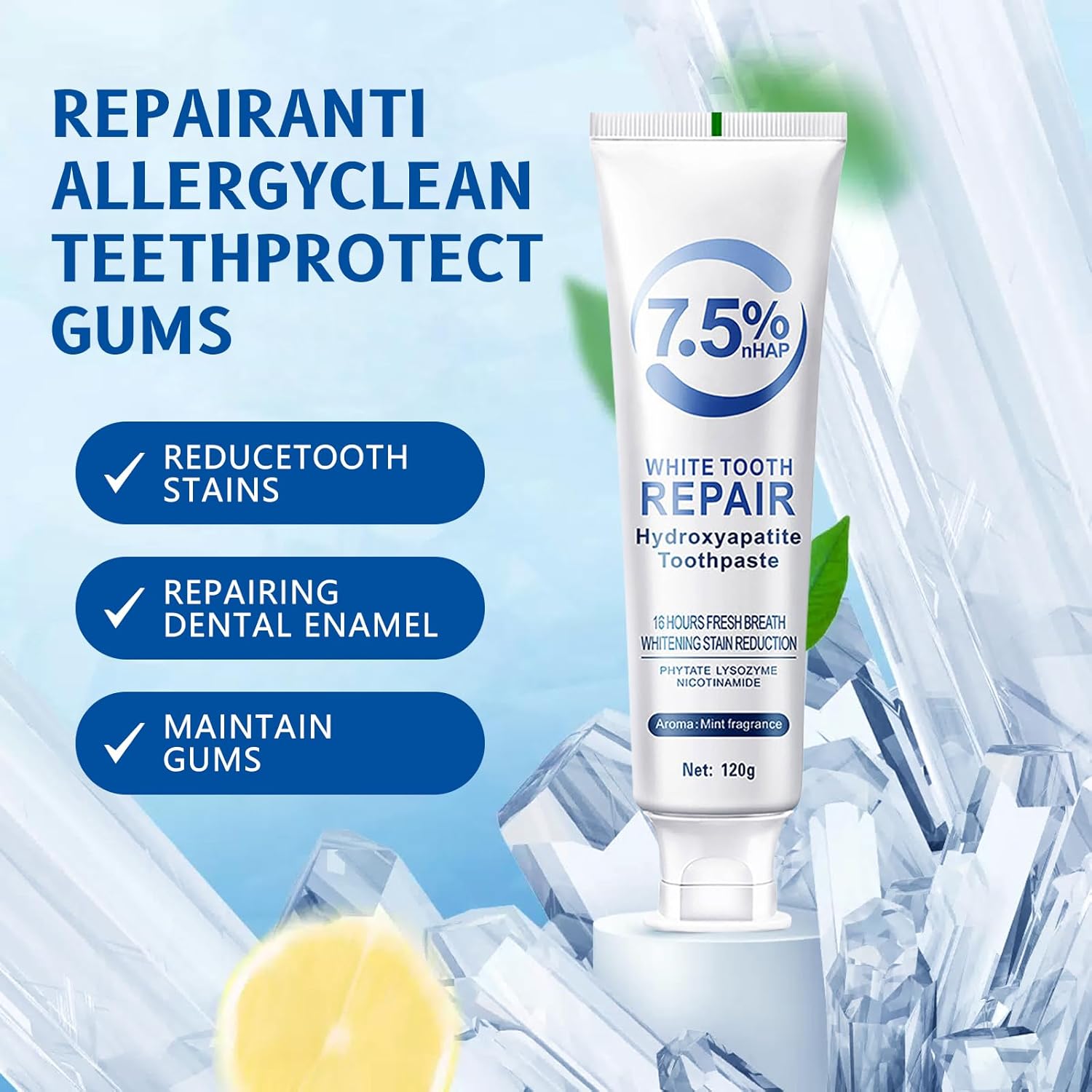 120g Dentifricio Sbiancante Idroxyapatite Proteggere La Salute delle Gengive Rimuovere Le Macchie di Placca Fresco Alito Cattivo Pulizia Profonda Schiarente Dente
