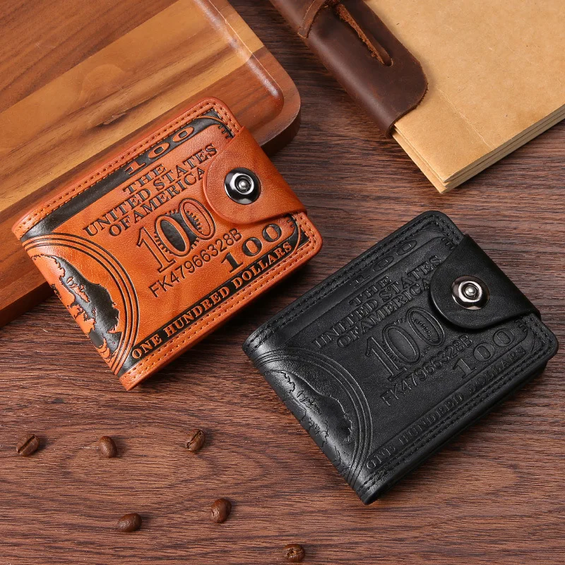 Carteras para hombre con patrón de 100 dólares estadounidenses, Cartera de cuero para hombre, tarjetero para fotos, cartera de gran capacidad a la moda, bolso