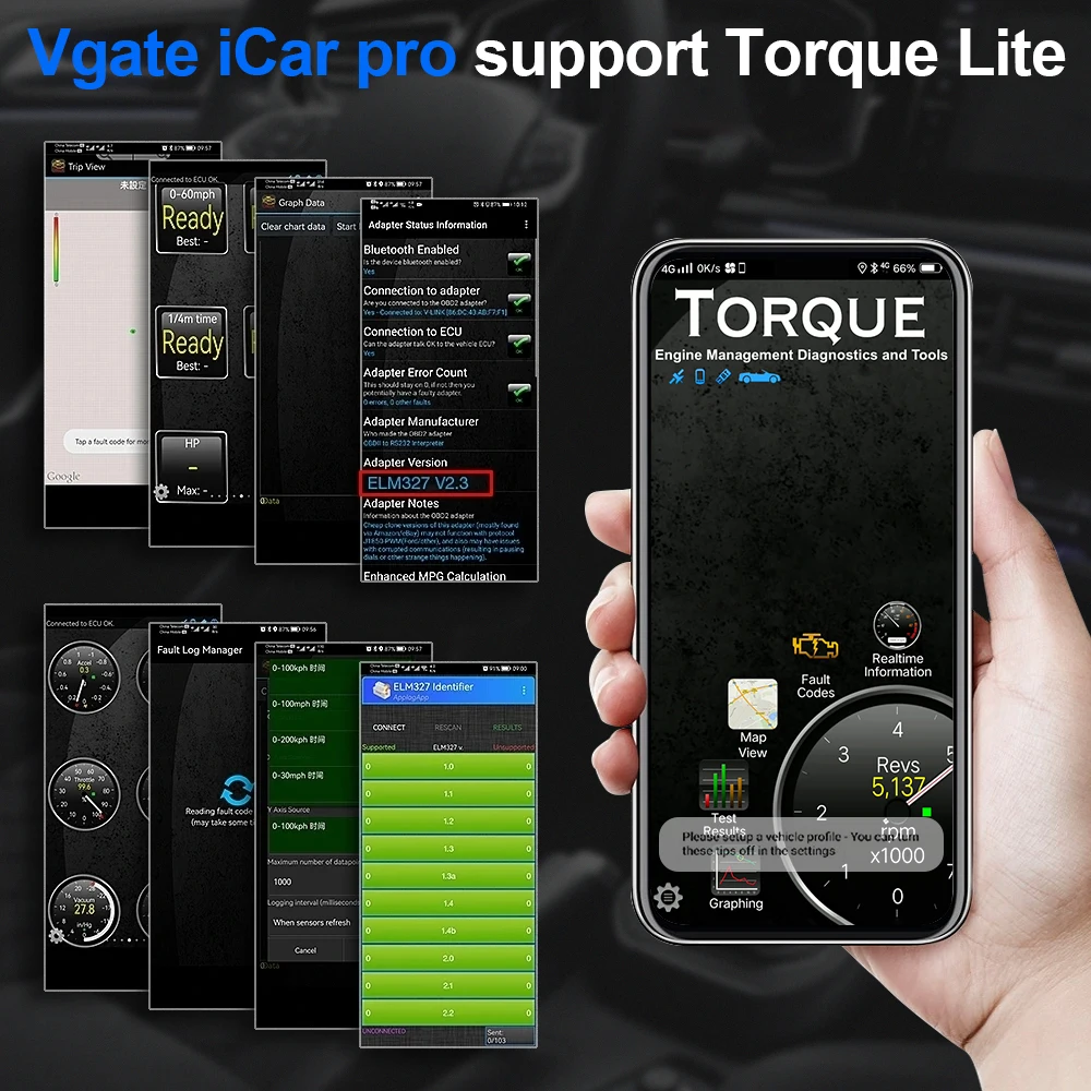 Vgate iCar Pro elm327 V2.3 OBD 2 OBD2 Ferramenta de diagnóstico de carro WIFI Bluetooth 4.0 para IOS Ferramenta de digitalização ODB2 Scanner automático PK ELM 327 V1 5