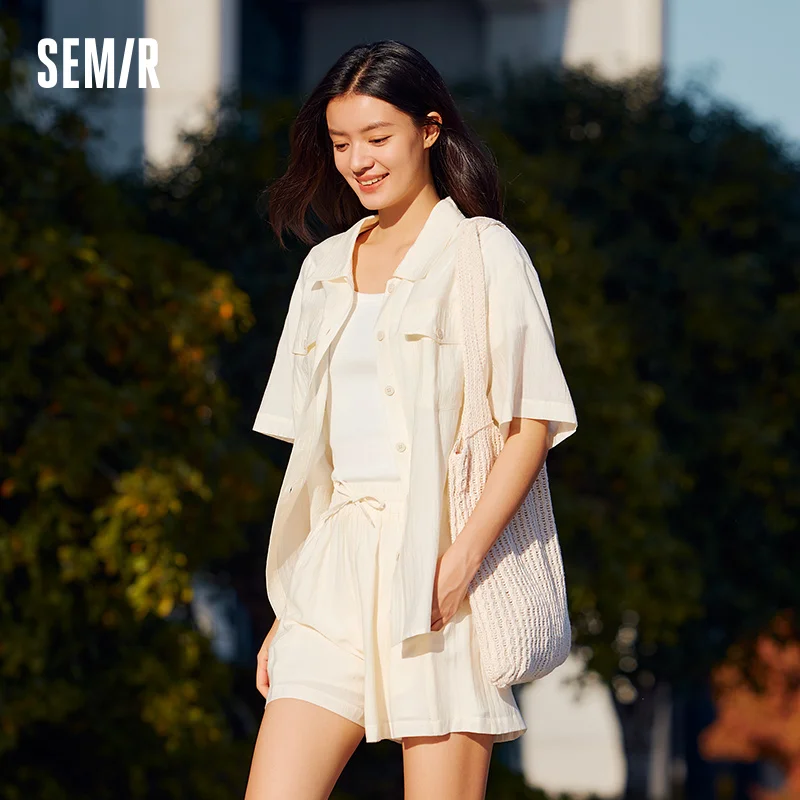 Semir-Set für Damen, mittellanges Oberteil und Shorts, 2024, neue Sommerversion, locker strukturiertes zweiteiliges Set