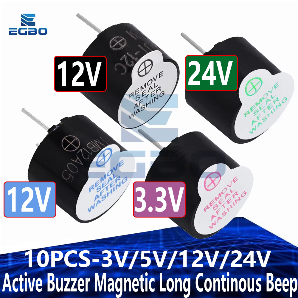 10 Uds 3V/5V/12V/24V zumbador activo magnético largo tono de pitido continuo timbre de alarma 12mm MINI zumbador piezoeléctrico activo apto para Arduino