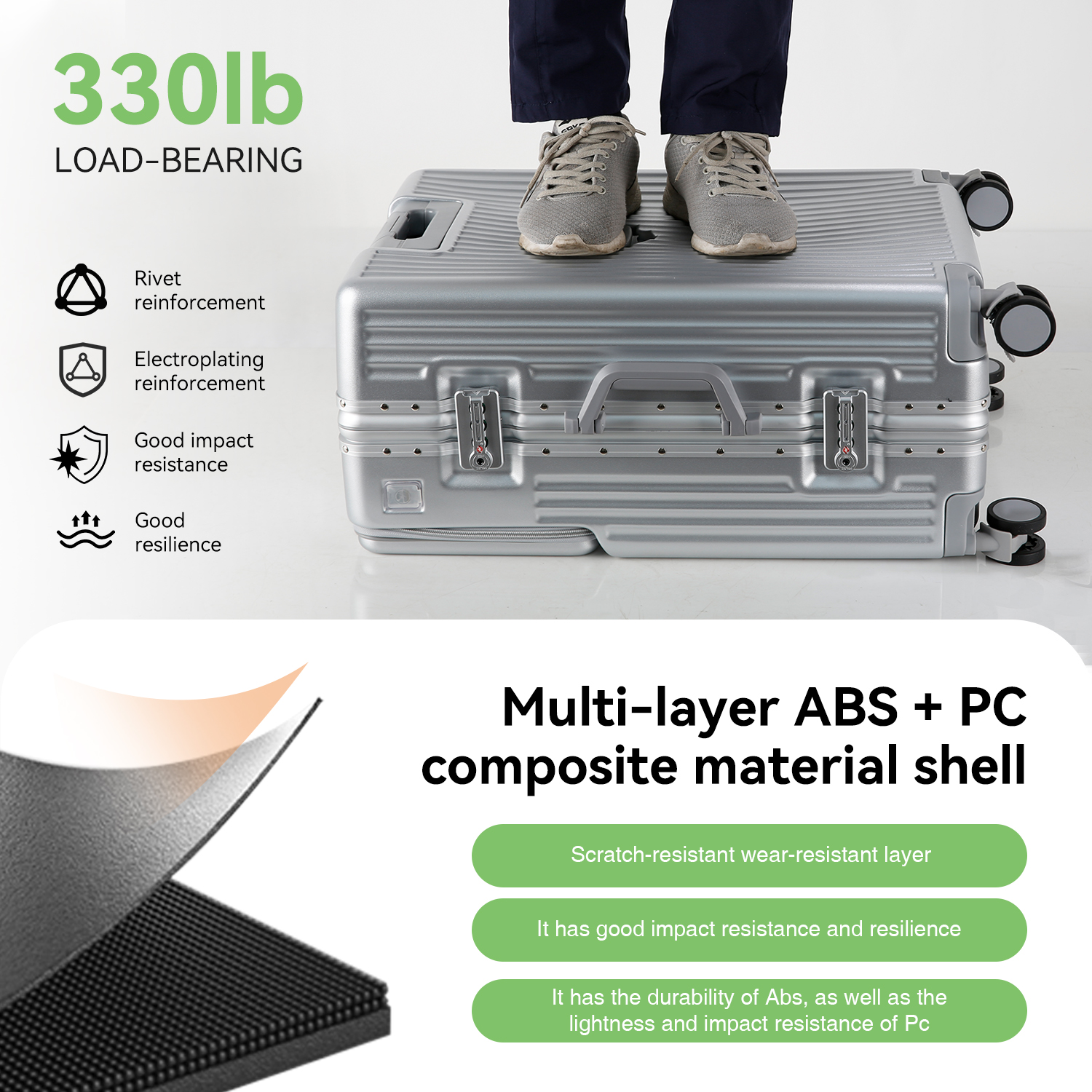 AIWEINY 2025 Koffer met aluminium frame, pc-harde schaal, drukbestendige reisbagage, 360° °   Stille zwenkwielen, met TSA-slot.