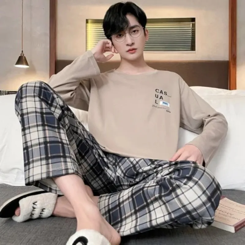 Plus size conjunto de pijama masculino manga longa calças compridas estudante solto casual pijamas loungewear duas peças conjunto dos desenhos animados pijamas