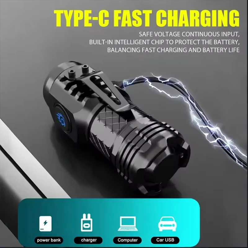 MINI linterna LED superbrillante, linterna USB con Zoom recargable, linterna de pesca potente, 3 modos de iluminación, lámpara para acampar al aire libre