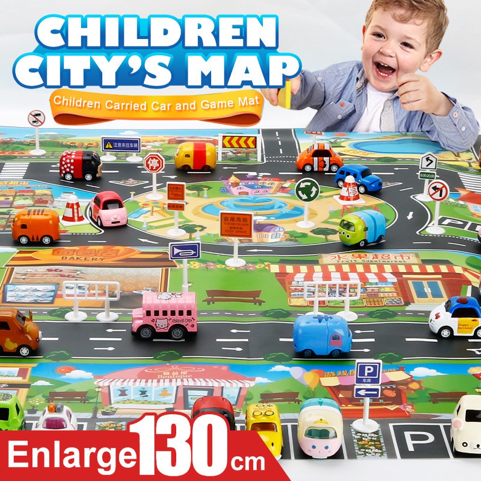 Tapetes de escalada para crianças, estacionamento, mapa, tapete em desenvolvimento, cidade grande, tráfego, tapete de estrada com brinquedos