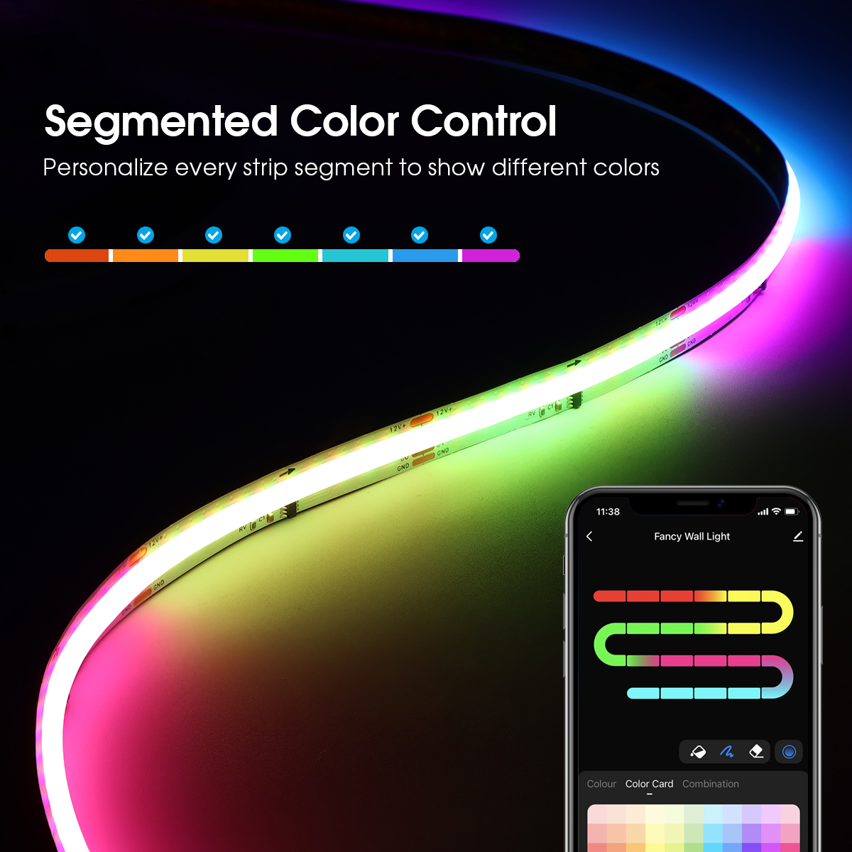 Tuya inteligente wifi rgbic cob led luz de tira fita endereçável ws2811 ic flexível rgb neon led luz 12v appcontrol para alexa google