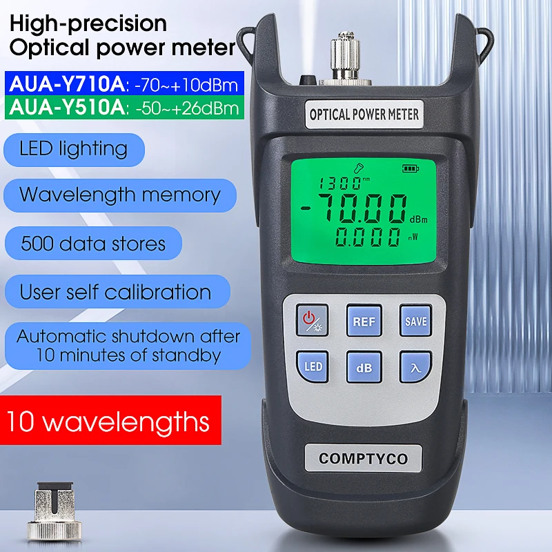 COMPTYCO-medidor de potencia óptica AUA-Y710A/Y510A, herramientas FTTH de probador de Cable de fibra óptica de-70 ~ + 10dBm/-50 ~ + 26dBm (OPM con iluminación LED)