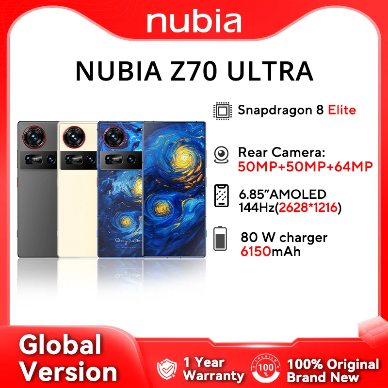 Versión Global Nubia Z70 Ultra NX733J Snapdragon8 Elite 1,5 K pantalla HD lente de 35mm 50MP * 2 + 64MP 6150mAh 80W IP69 NFC