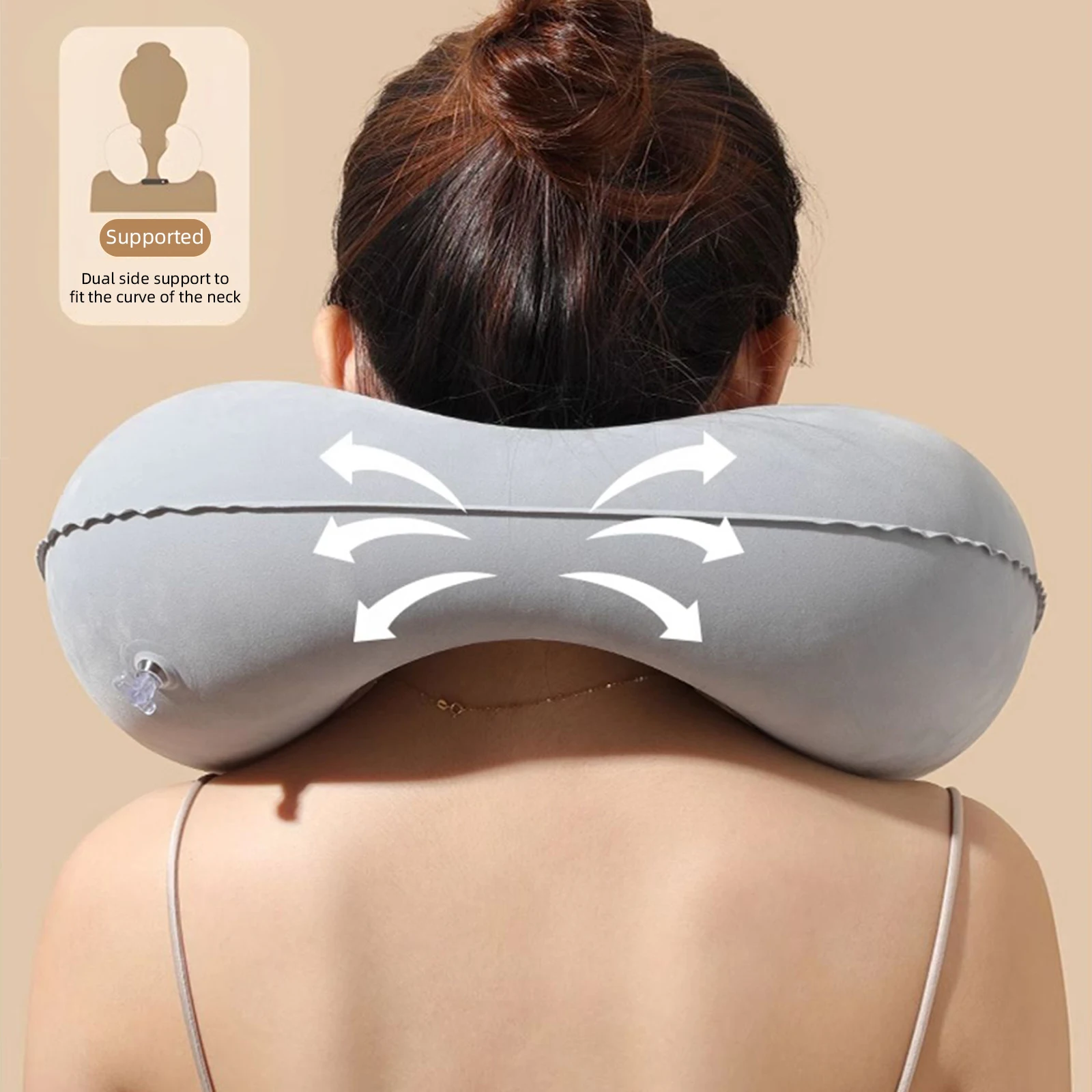 Almohada de viaje inflable en forma de U, cojín de soporte de aire portátil para el cuello, cómoda prensa para dormir para inflar, almohada para el cuello