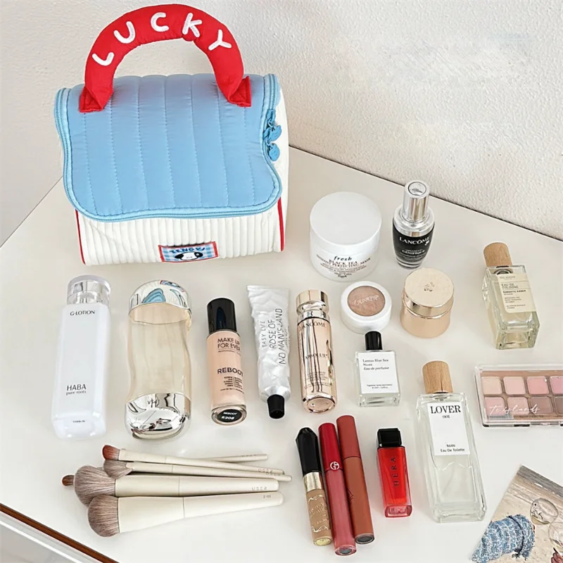 Niedliche Cottage-Make-up-Tasche für Mädchen, Aufbewahrungstasche für die Hautpflege mit großem Fassungsvermögen, tragbare Reise-Kulturtasche