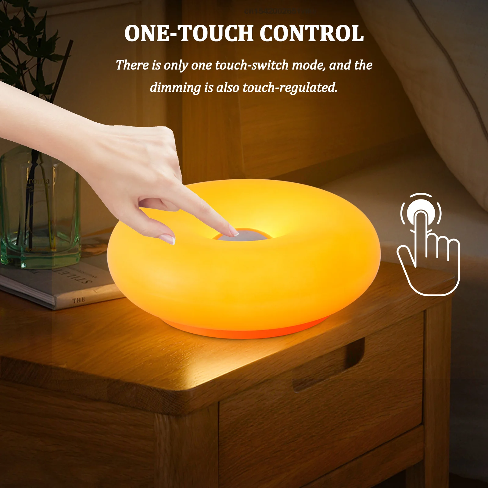 Lámpara de pared de plástico Donut, enchufe USB naranja, sala de estar, mesita de noche, mesa de estudio, ambiente LED de oficina con Interruptor táctil, iluminación Tricolor