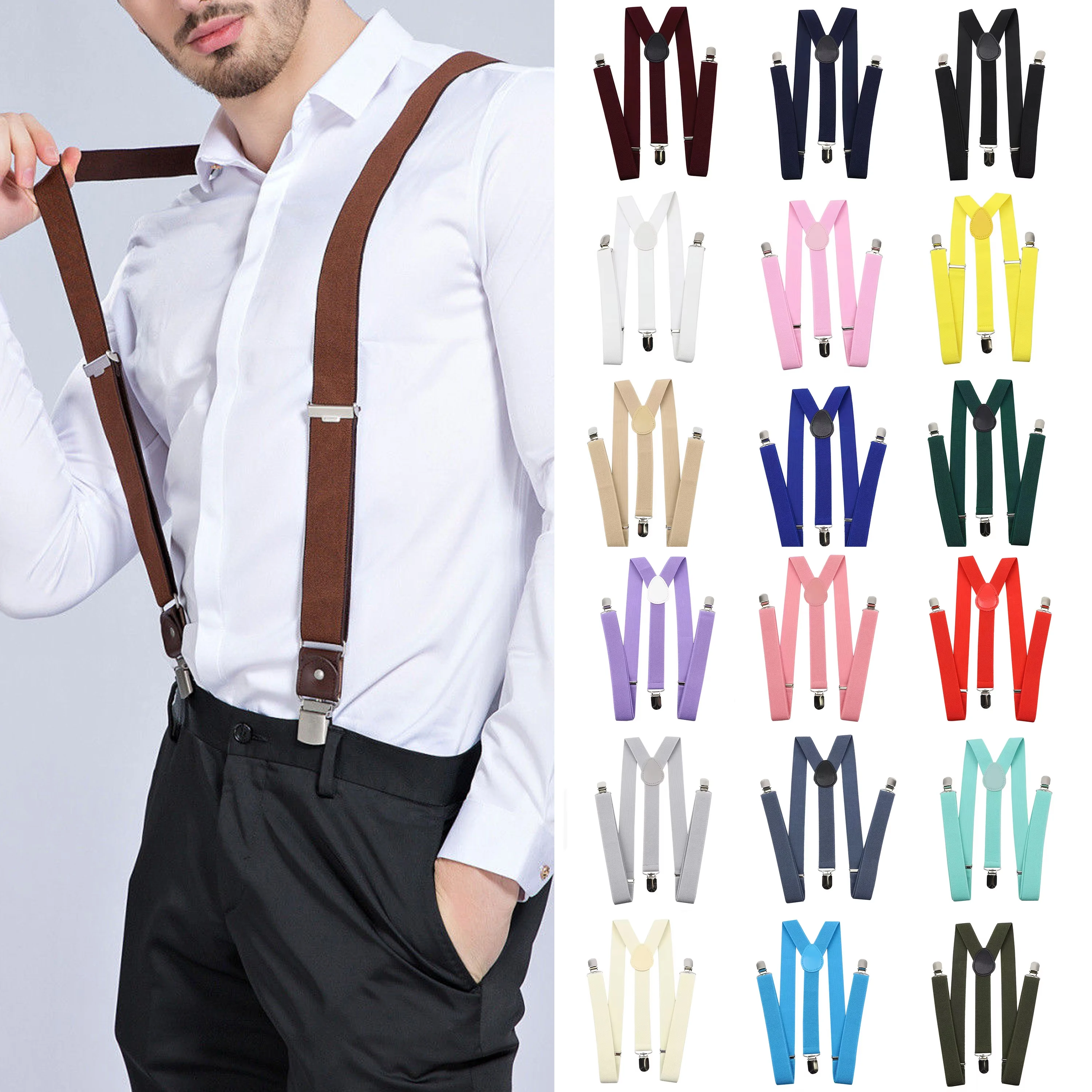 Gran oferta, tirantes de cuero elástico de Color sólido para hombres y mujeres, pantalones ajustables en negro, rojo, verde salvia, camisa, accesorios de falda para niña
