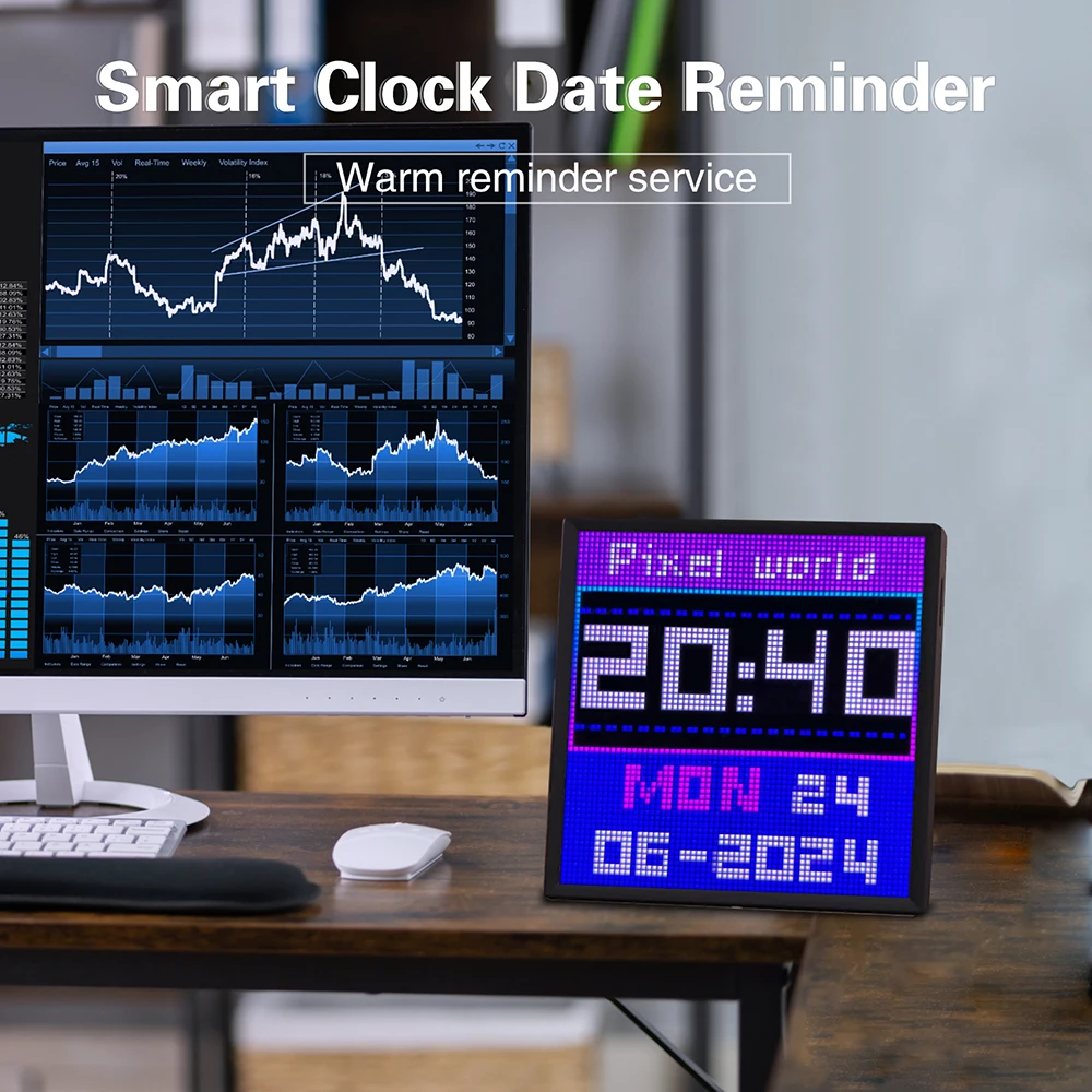 LED Pixel Art Display Screen 64x64 LED Digital Clock With Night Light APP Control Alarm Clock For Pixel Art in Home Decor