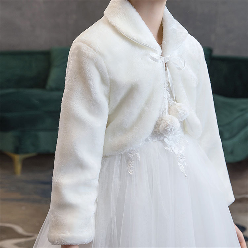 Girls Plush Jacket Princess White Warm Cape Children Wedding Birthday Party Coats Kids Winter Autumn Long Sleeves Clothing