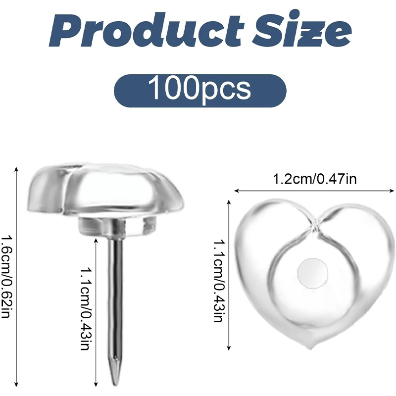 50/100 PCS Flat Clear Love Push Pins for Wall Thumb Tacks for Bulletin Board Shadow Box Display Thumbtack for Cork Board