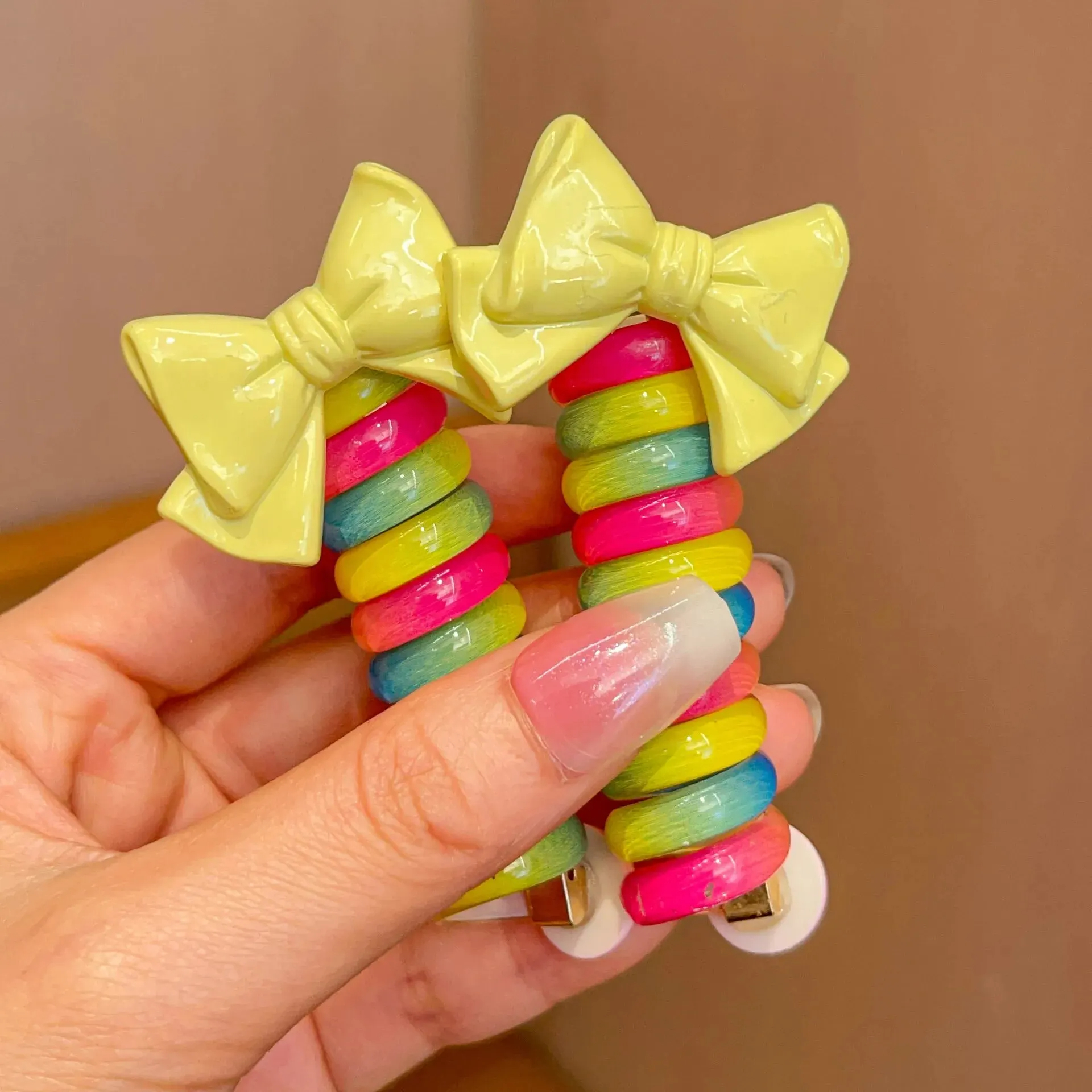 2Pcs Mädchen Elastische Gummibänder Kinder Telefon Draht Haar Krawatten Spirale Spule Haarbänder Haar Seil Pferdeschwanz Haar Zubehör