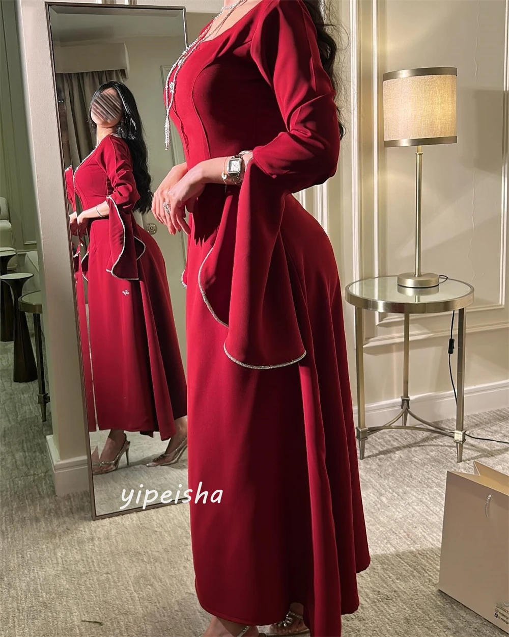 Customized Jiayigong  Simple Modern Style Formal Evening Square Collar A-line Sequineds Bespoke Occasion Dresses