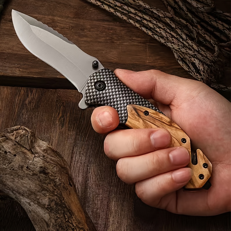 New Style Elegant Wood Handle Folding Knife - Lightweight & Portable Outdoor Utility Knife with Ergonomic Grip, Sharp Straight