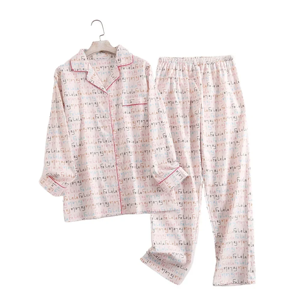 Cotton Flannel Quần Bộ Đồ Ngủ Bộ Đồ Mặc Nhà In Đơn Giản Rời Mùa Thu Đông Tay Dài Quần Pyjamas Nữ Bộ