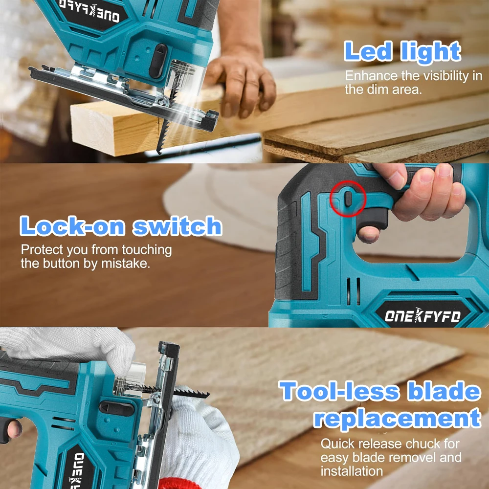 18v 65mm Cordless Jig Saw Portable Electric Jig Saw  LED Light Multi-Function Woodworking Tools for Makita 18V Battery
