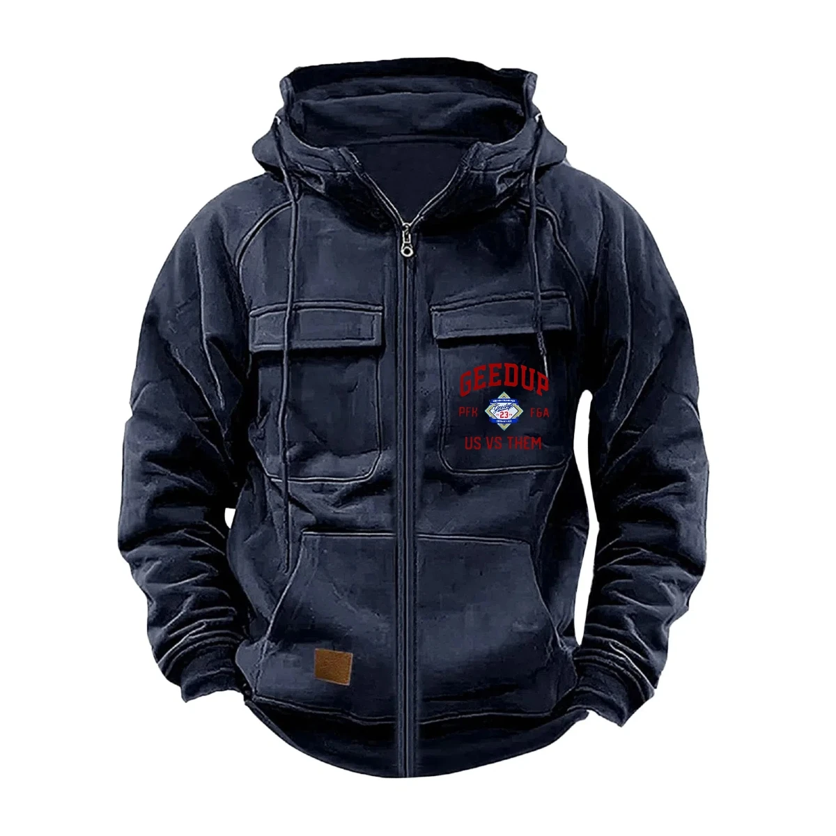 Jersey con capucha y cremallera de Color sólido para hombre, suéter informal holgado estilo callejero con múltiples bolsillos, abrigo deportivo con capucha, otoño