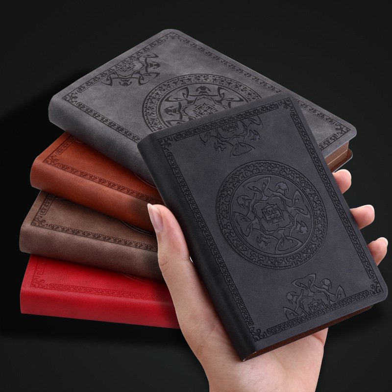 Mini carnet de poche de style rétro A6, processus d'estampage, livre d'écriture en cuir PU artificiel, bloc-notes Portable, comptabilité de bureau