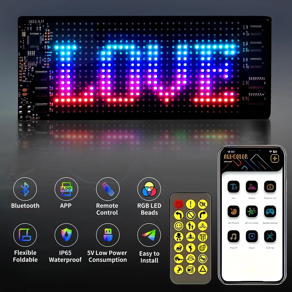Car Mounted LED Flexible Screen USB 5V Advertising Display APP/Remote Control Waterproof DIY Programmable Bar Store Decoration