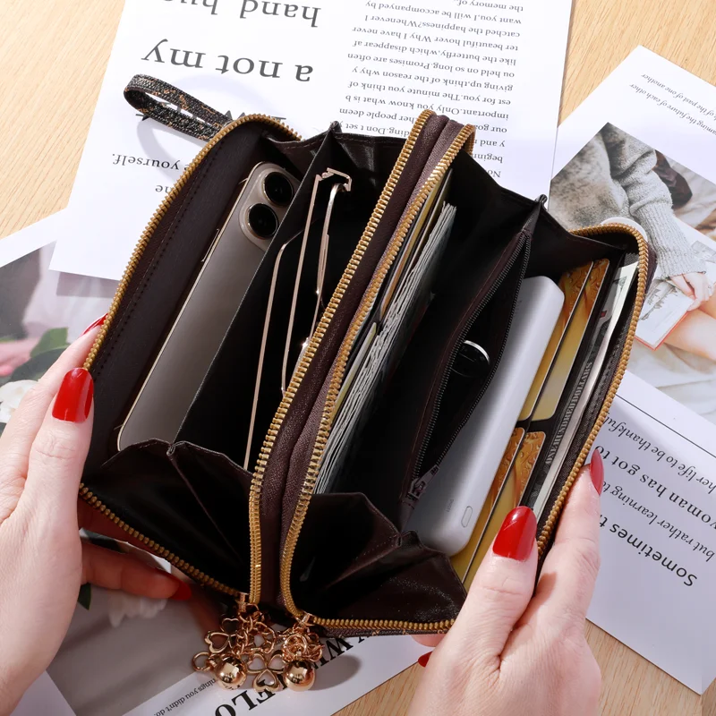 Portafoglio lungo semplice di grande capacità, borsa con cerniera in ecopelle, pochette multifunzionale Casual