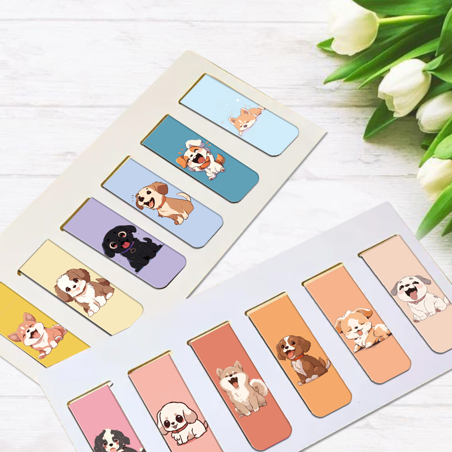 漫画の子犬の磁気ブックマーク 12 個: 教師と生徒用のカラフルなペーパークリップページマーカー