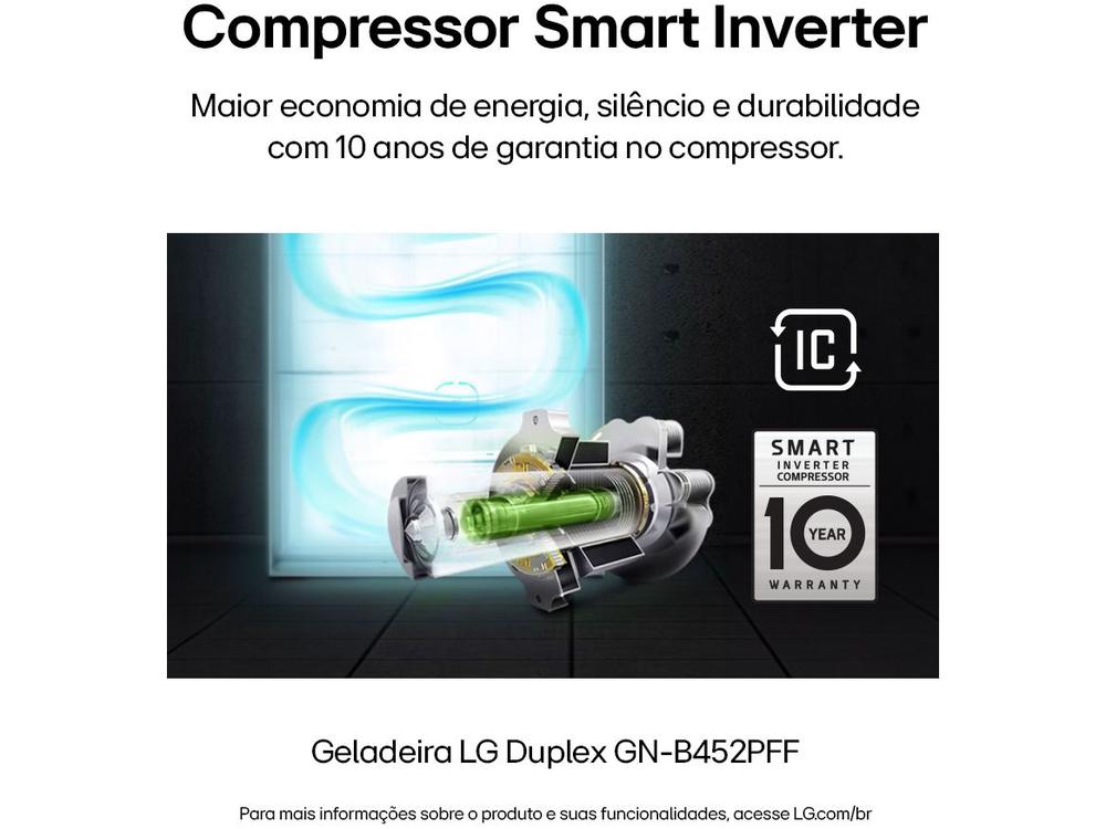 Geladeira/Refrigerador LG Frost Free Inox Duplex 461L GN-B452PFF - 110V