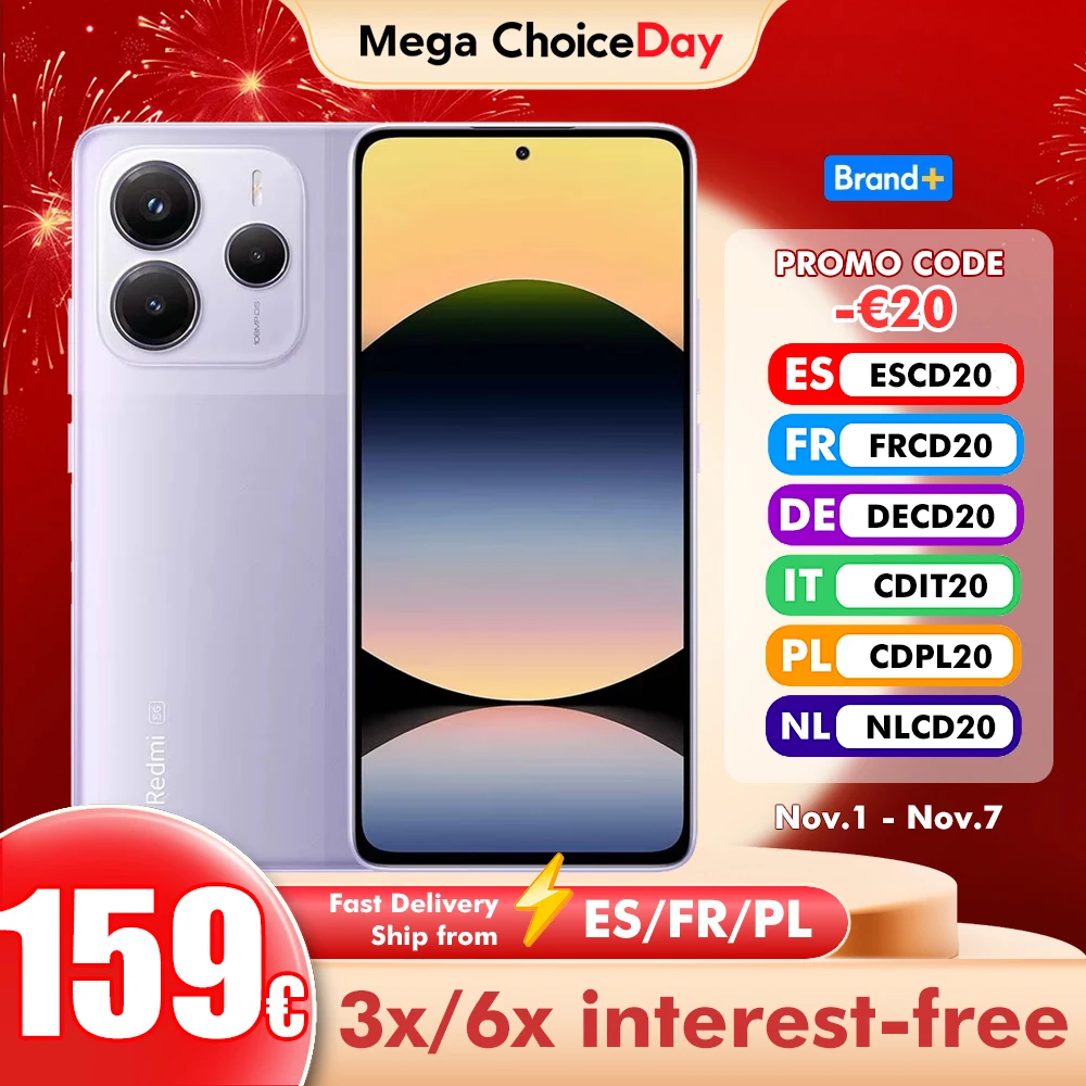 Xiaomi Redmi Note 14 5G Versión europea Pantalla de dimensiones de 8 + 256 GB 6,67 "120 Hz 108 MP Cámara principal OIS 45 W Carga, IP64, NFC