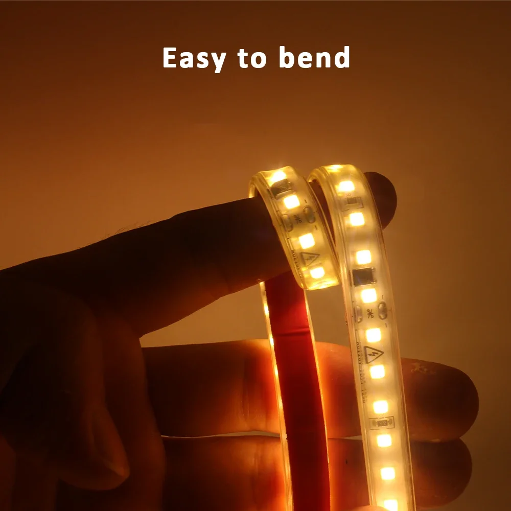 220V 230V AC SMD2835 IP67 LED Strip Light 120 LEDs/m ริบบิ้นยืดหยุ่นอุ่นเย็นสีขาว Linear แสงตกแต่งสวนกลางแจ้ง