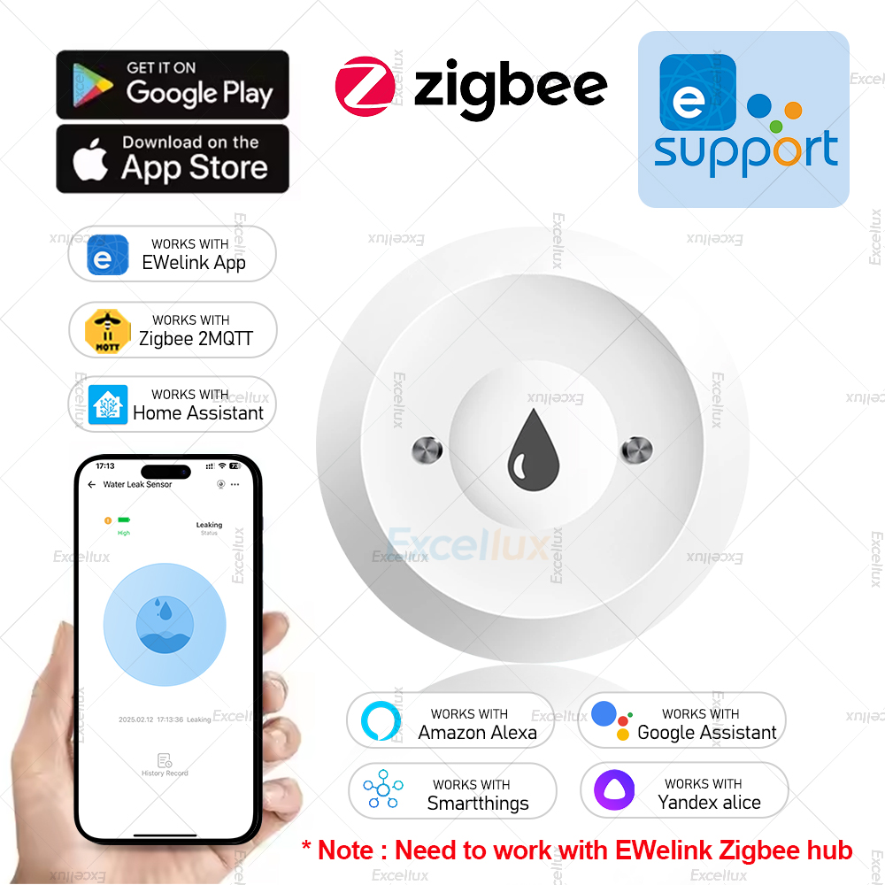 Ewelink Zigbee 3,0 Sensor de agua alarma Detector de fugas de inundación de agua monitoreo remoto sistema de alarma de seguridad de desbordamiento soporte ZHA Z2M