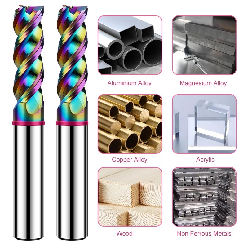 GAMONT-fresas de extremo plano de aluminio y carburo de tungsteno de acero, cortador de fresado mecanizado CNC, revestimiento DLC, círculo de Color de 3 flautas, TGP-HRC60