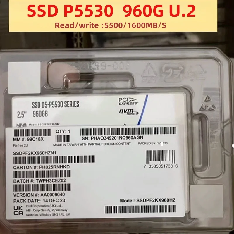 Original For Intel P5530 960G 1.92TB 3.84TB U.2 Pcie4.0Nvme Solid state enterprise SSD