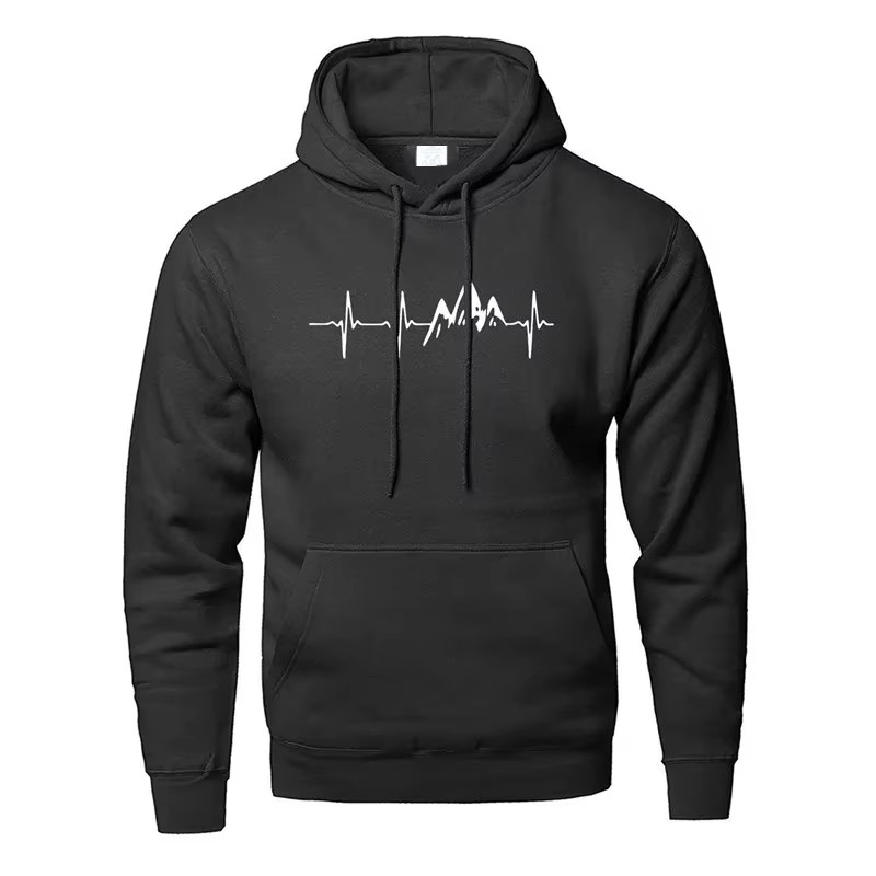 Felpe con cappuccio Mountain Heartbeat Felpa per adolescenti Felpa con cappuccio a maniche lunghe autunnale Felpa con cappuccio Nero Grigio Abbigliamento sportivo