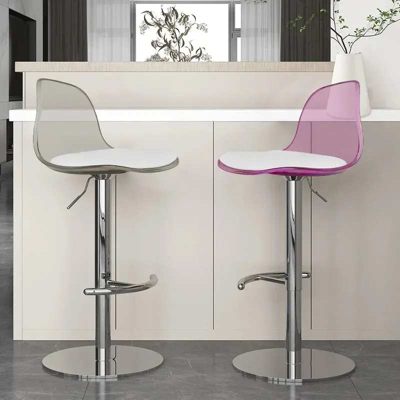 Sedie da Bar girevoli in acrilico rosa trasparente barbiere metallo bianco sedie da Bar cucina alta Chaise regolabile mobili di Design
