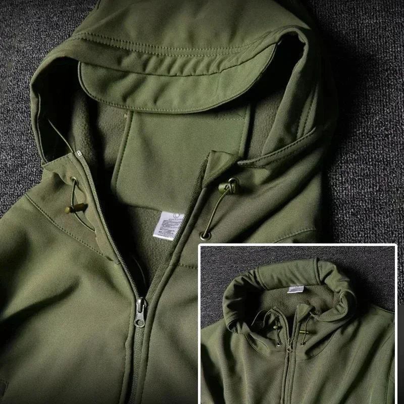 Camo inverno conjuntos táticos homens pele de tubarão casca macia jaqueta com capuz + multi-bolso calça de carga reta 2 pçs ternos conjunto à prova dwaterproof água