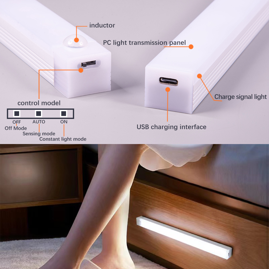 LED Motion Sensor Licht Drahtlose LED Nachtlicht Typ C Wiederaufladbare Licht Schrank Garderobe Lampe Treppe Hintergrundbeleuchtung Für Küche