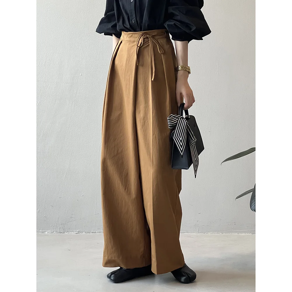 Calças de Perna Larga com Design Assimétrico para Mulheres, Calças Casuais Retas de Cintura Alta, Moda de Outono com Detalhe ...