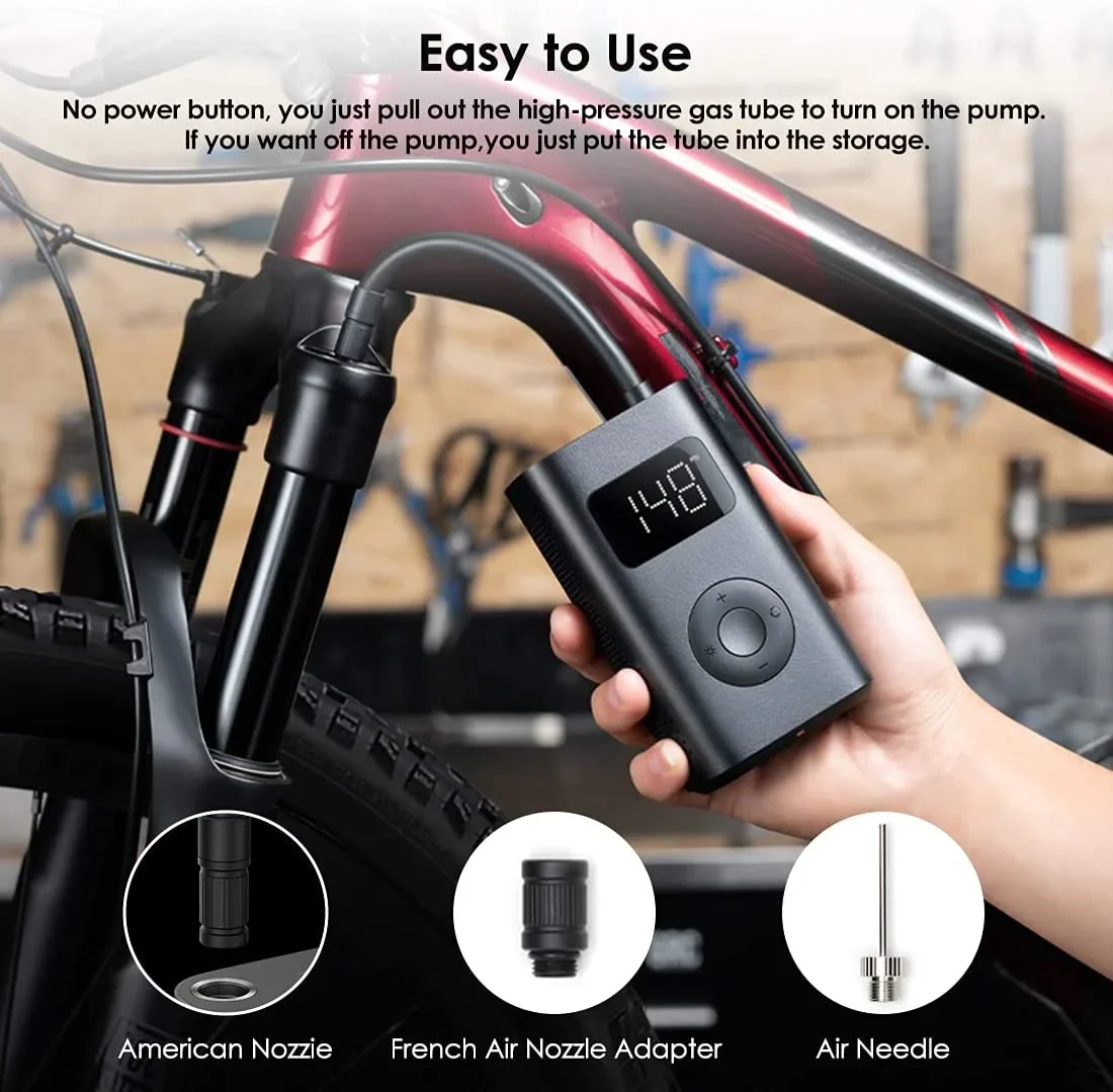 Xiaomi Mijia Compressore d'aria elettrico portatile 2/2D, Gonfiatore portatile Mi 2 PRO, Gonfiatore con pompa d'aria Rilevamento digitale della pressione dei pneumatici