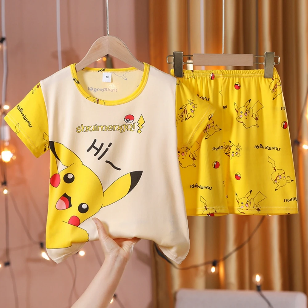 Girls pajamas children's summer thin short-sleeved suits boys and girls summer large and medium-sized children's home clothes