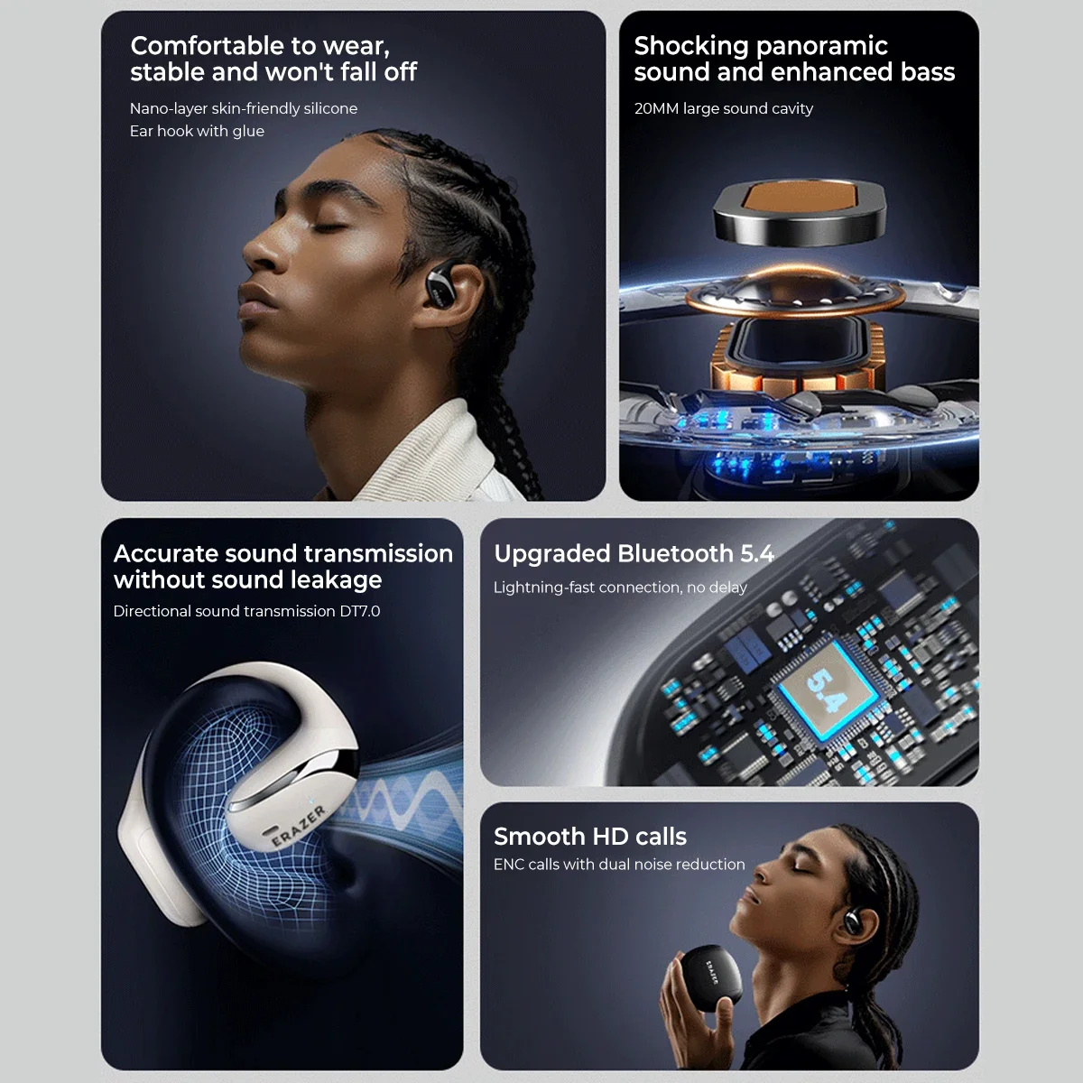 Lenovo ERAZER X9 Fones de ouvido sem fio OWS HiFi Estéreo Esportes Fones de ouvido Bluetooth abertos com microfone Chamada Redução de ruído à prova d'água