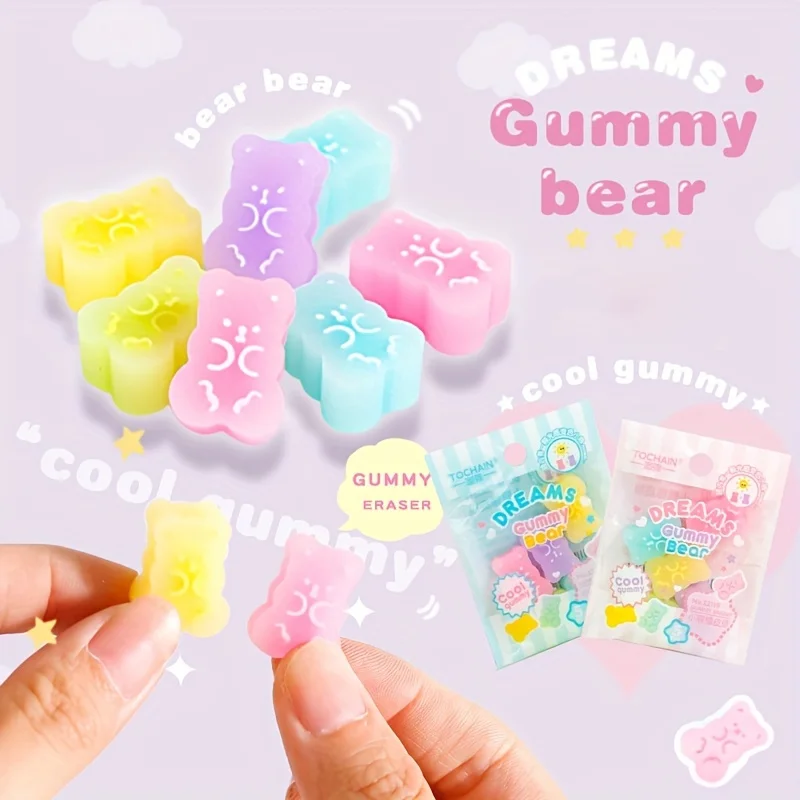1pack Random Creative Cartoon Eraser Student Holiday Prize Gift Cute Bear Wipe Clean Eraser Translucent