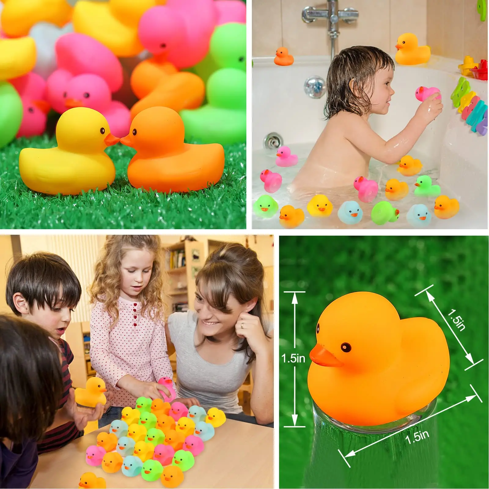 30/60/90pc Multicolor Mini Rubber Duck Bath Toy ,Squeak and Float Colored Small Ducks in Bulk Baby Sower Ducks ,Birthday Gifts