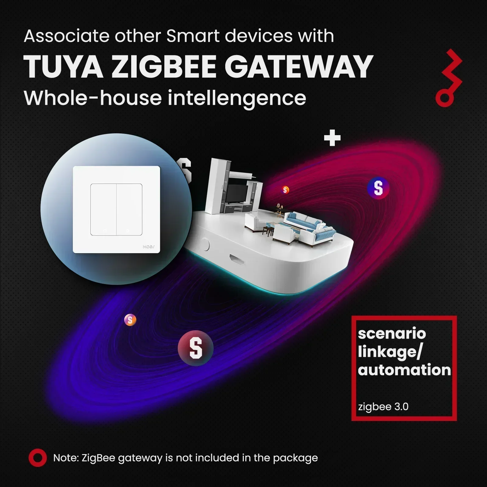 Умный светодиодный переключатель MOES, переключатель Tuya ZigBee с кольцом в виде звезды, без нейтрального провода, без конденсатора, работает с Alexa Google Home