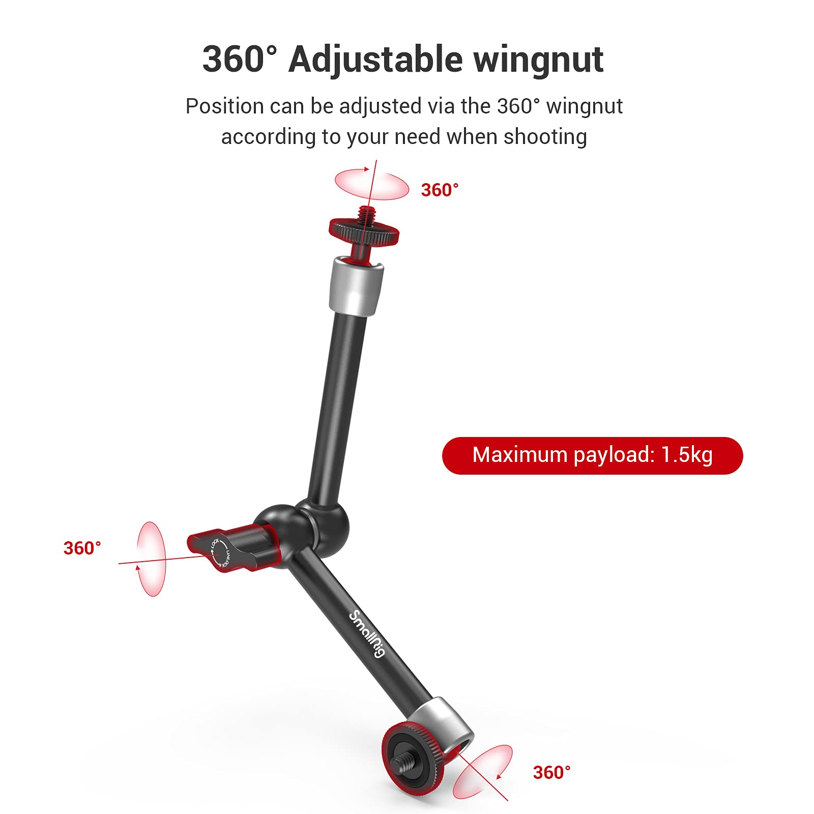 SmallRig Clamp w/ 1/4" and 3/8" Thread and Adjustable Friction Power Articulating Magic Arm with 1/4" Thread Screw for Monitor