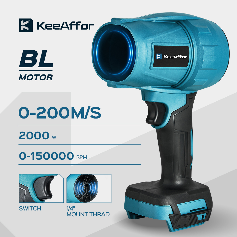 KEEAFFOR 2000W 200M/S ventilador Turbo sin escobillas inalámbrico violento herramienta de soplado de polvo soplador de aire eléctrico para batería Makita de 18V