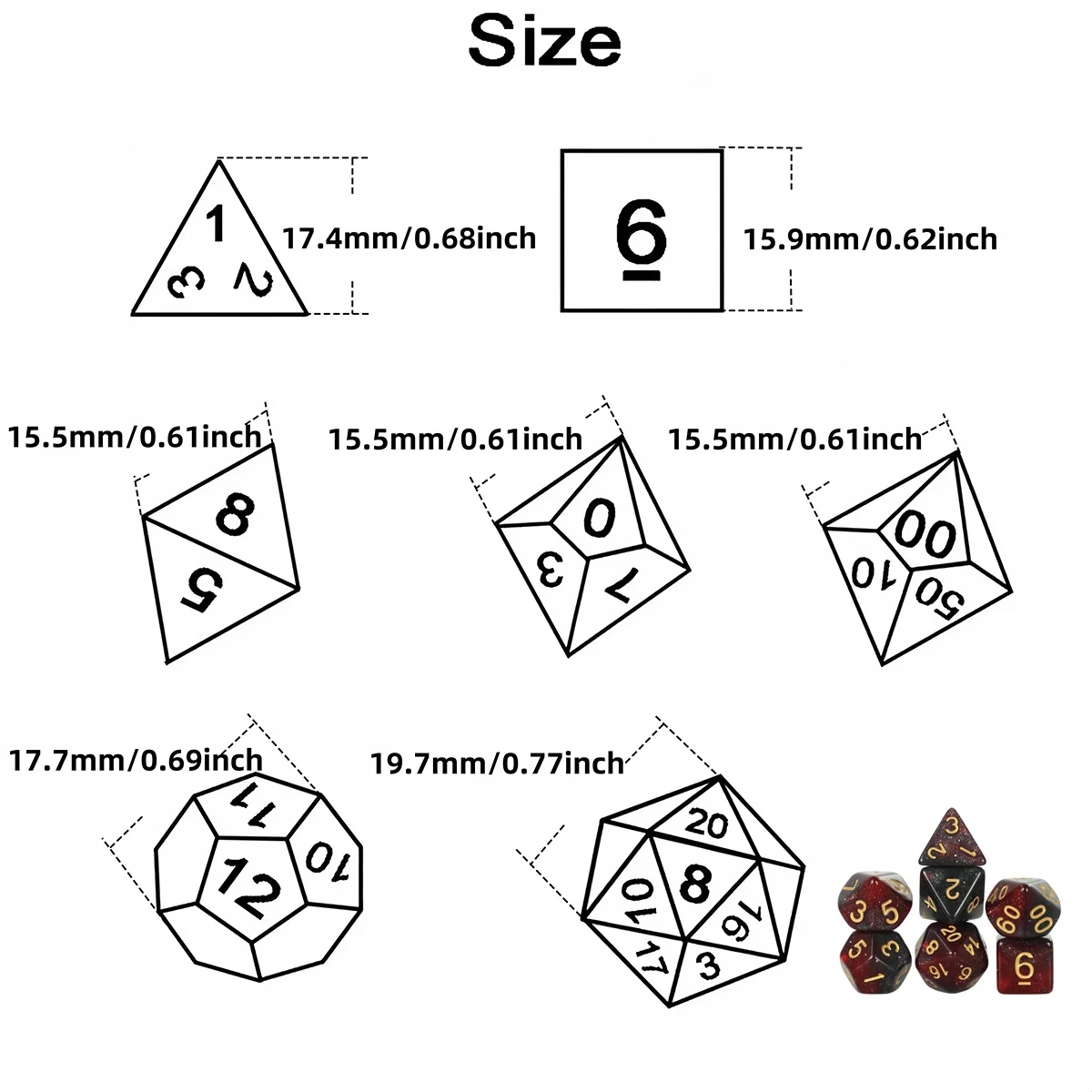 Polyhedrale dobbelstenen set 7-delige dobbelstenen met Galaxy-thema voor DND RPG-bordspelaccessoires