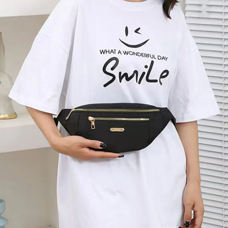 Borsa a tracolla unisex in vita regolabile, borsa a tracolla resistente con tasche e hardware con cerniera, design sportivo casual